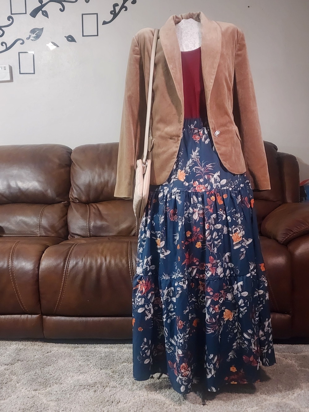 Navy Floral Tiered Maxi Skirt - Classic Boho Style
